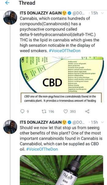 Don Jazzy tweets on Cannabis