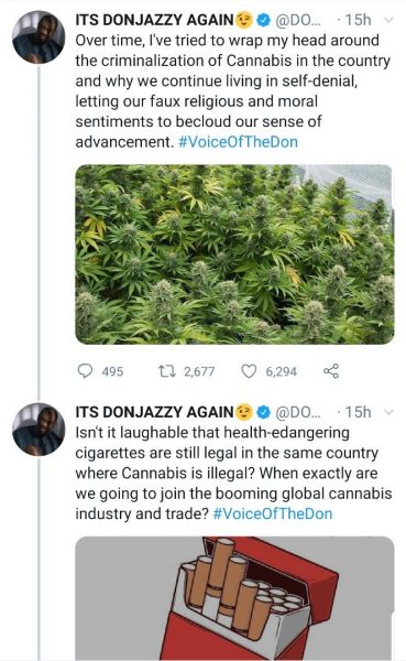 Don Jazzy tweets on Cannabis
