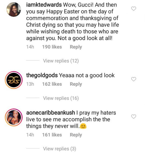 Gucci's followers didn't think his post was funny and they criticized him for it.     See some reactions below.