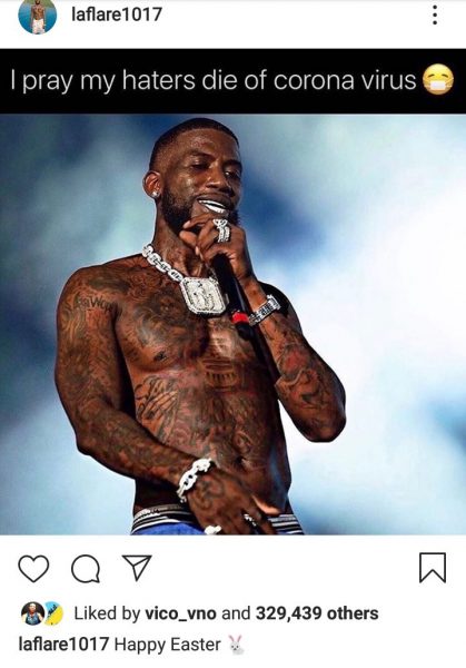 Gucci's followers didn't think his post was funny and they criticized him for it.     See some reactions below.