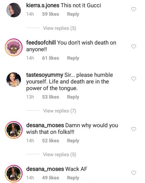 Gucci's followers didn't think his post was funny and they criticized him for it.     See some reactions below.