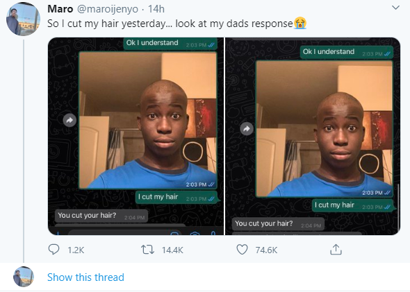 Son shares his father's hilarious reaction to his haircut
