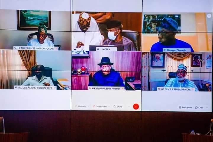 President Muhammadu Buhari is currently in a virtual meeting with former Nigerian leaders and security chiefs.