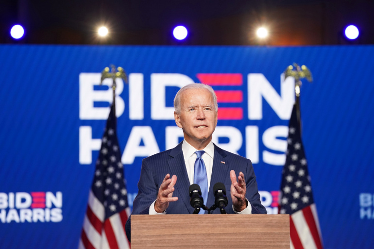 Democratic Presidential Candidate Joe Biden makes address about election results in Wilmington, Delaware