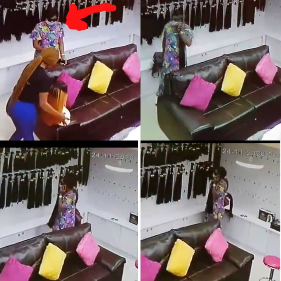 How CCTV captured moment lady stole bone straight hair from a store-TopNaija.ng