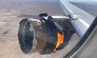United Airlines plane engine on fire 1