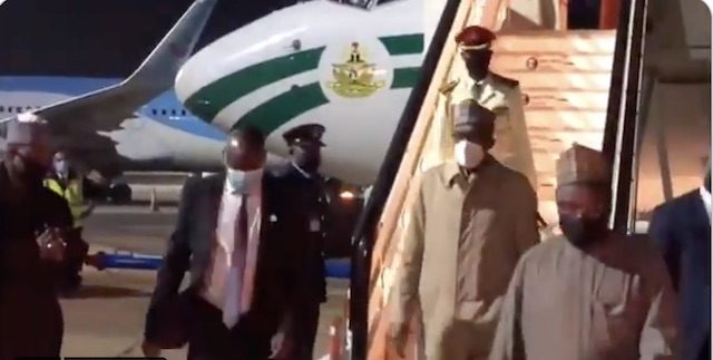 Buhari arrives in London, no official UK reception [VIDEO]