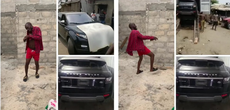 Comedian, Mr Jollof dances at the arrival of his new Range Rover[VIDEO]