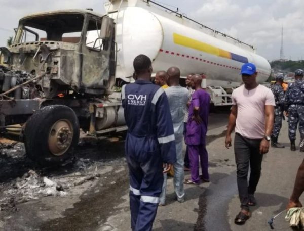 Danger averted as tanker catches fire near Otedola Bridge [PHOTOS]