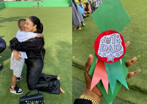 Actress, Tonto Dikeh visits her son in school to stand in for celebration of Father's day
