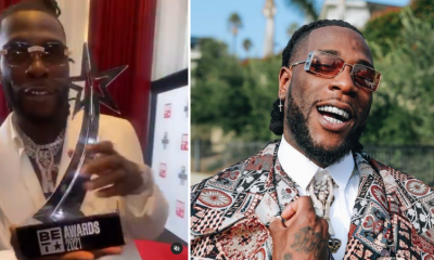 Popular Singer, Burna Boy shows off award as he wins the BET award for the third time