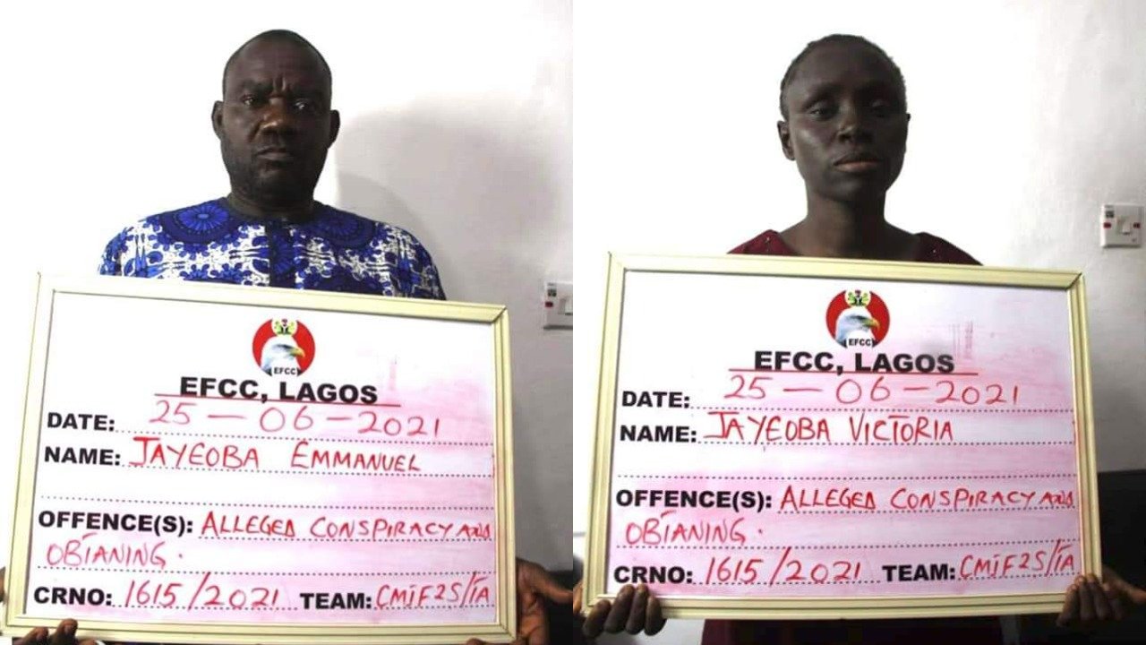 Couple arrested by EFCC for alleged N935m ponzi scheme, son wanted-TopNaija.ng
