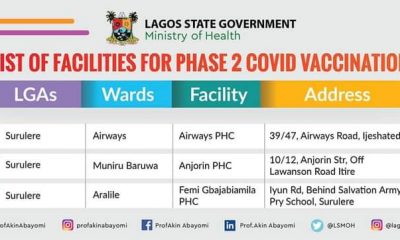 Lagos releases 183 COVID-19 vaccination sites, see full list