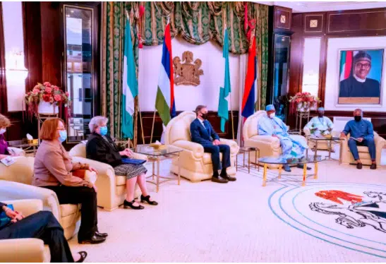 Buhari is currently in a closed-door meeting with the United States Secretary of State, Anthony Blinken, at the Presidential Villa, Abuja, TopNaija reports.