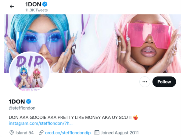 Stefflondon changes Twitter handle to "1Don"