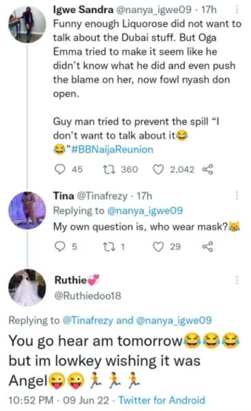 Twitter users react to love triangle at BBnaija