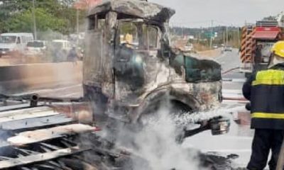 Driver in Anambra survives as truck involved in accident bursts into flames