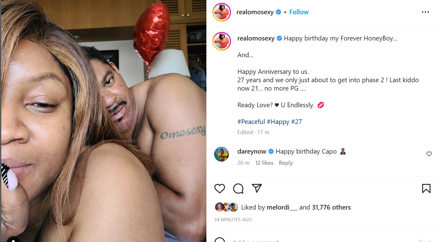 Omotola Jalade marks Husband's birthday with bedroom photo