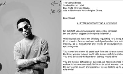 Fan of super star, Wizkid writes special letter requesting new single