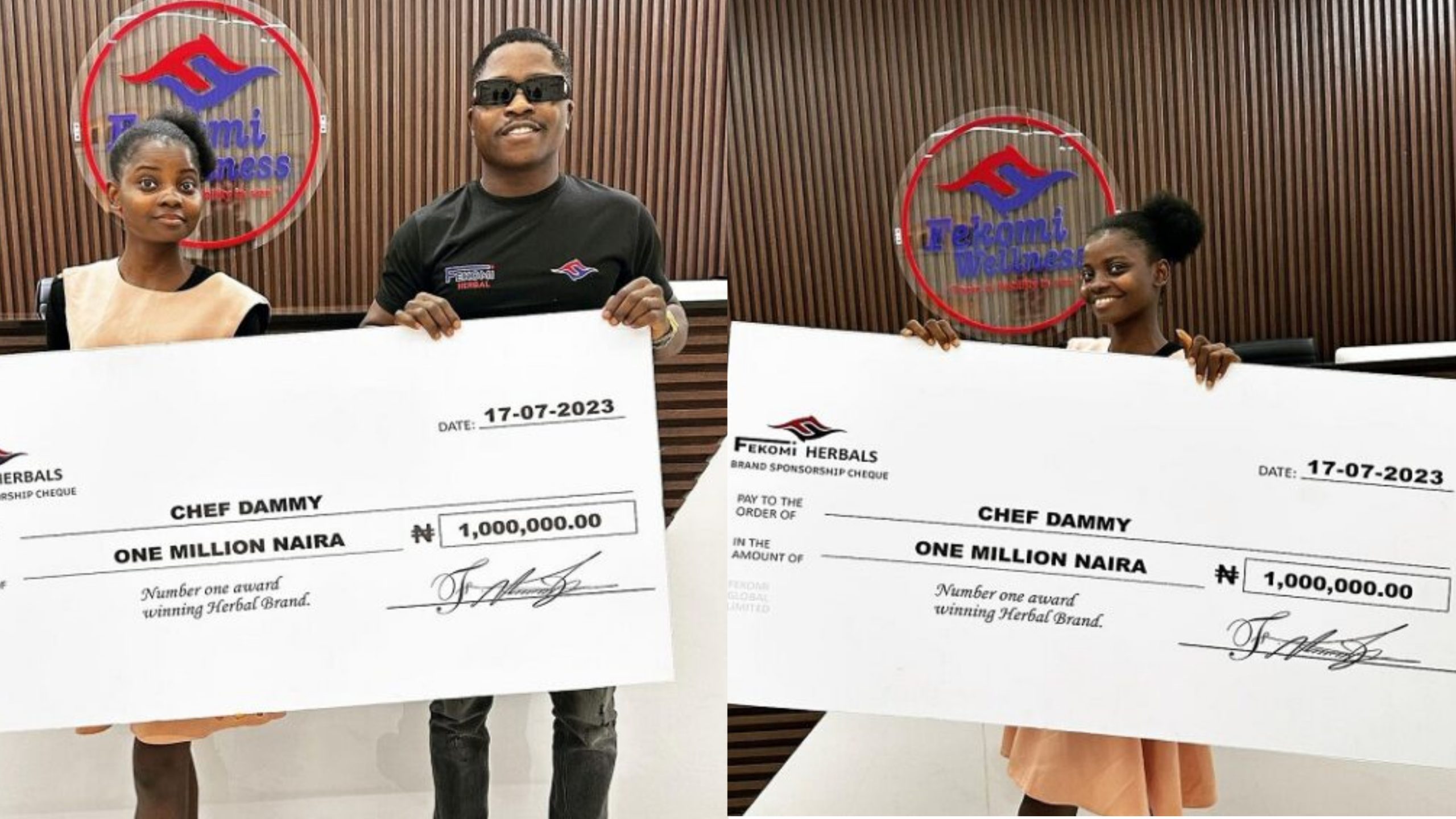 Exciting moment Chef Dammy receives N1 million from businessman, Fekomi ...