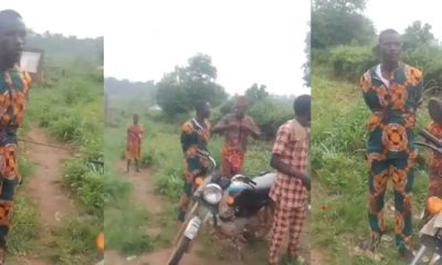 Man tied subjected to public shaming after being caught trying to force himself on friend’s wife in bush (Video)