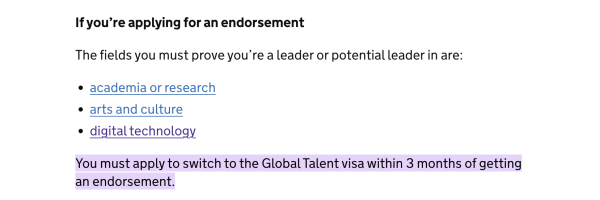 Global Talent visa UK Apply within 3 months