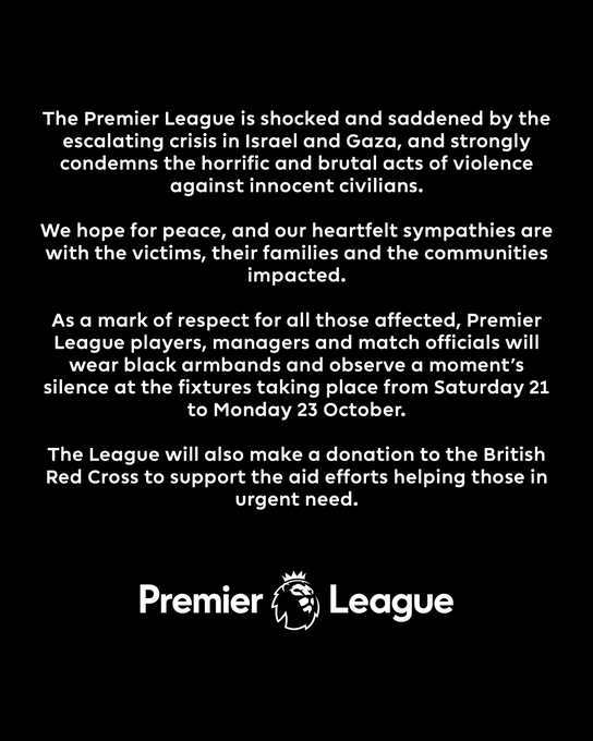 Israel-Palestine: The Premier League releases statement 