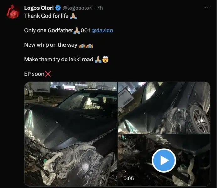 Davido’s signee, Logos Olori involved in a fatal car accident