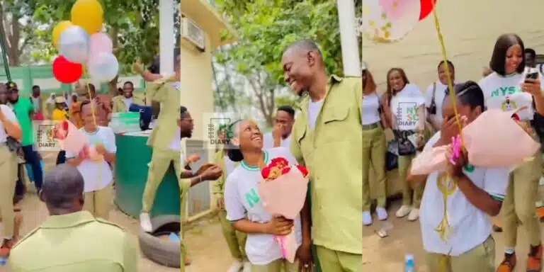 Youth corps member causes buzz as he proposes to lover at Abuja NYSC camp [Video]