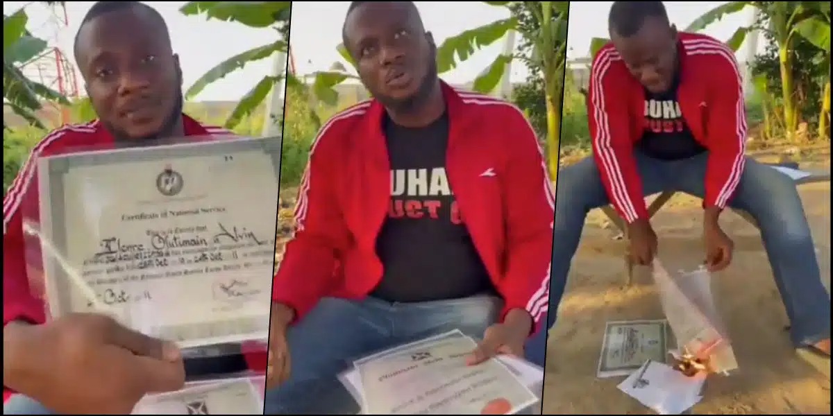 ACU Graduate who has been jobless for 13 years burns all his certificates from primary to tertiary level