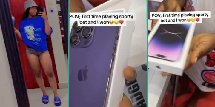 A Nigerian lady shocked many as she buys for herself, an iPhone 14 Pro Max with her virtual bet winning.