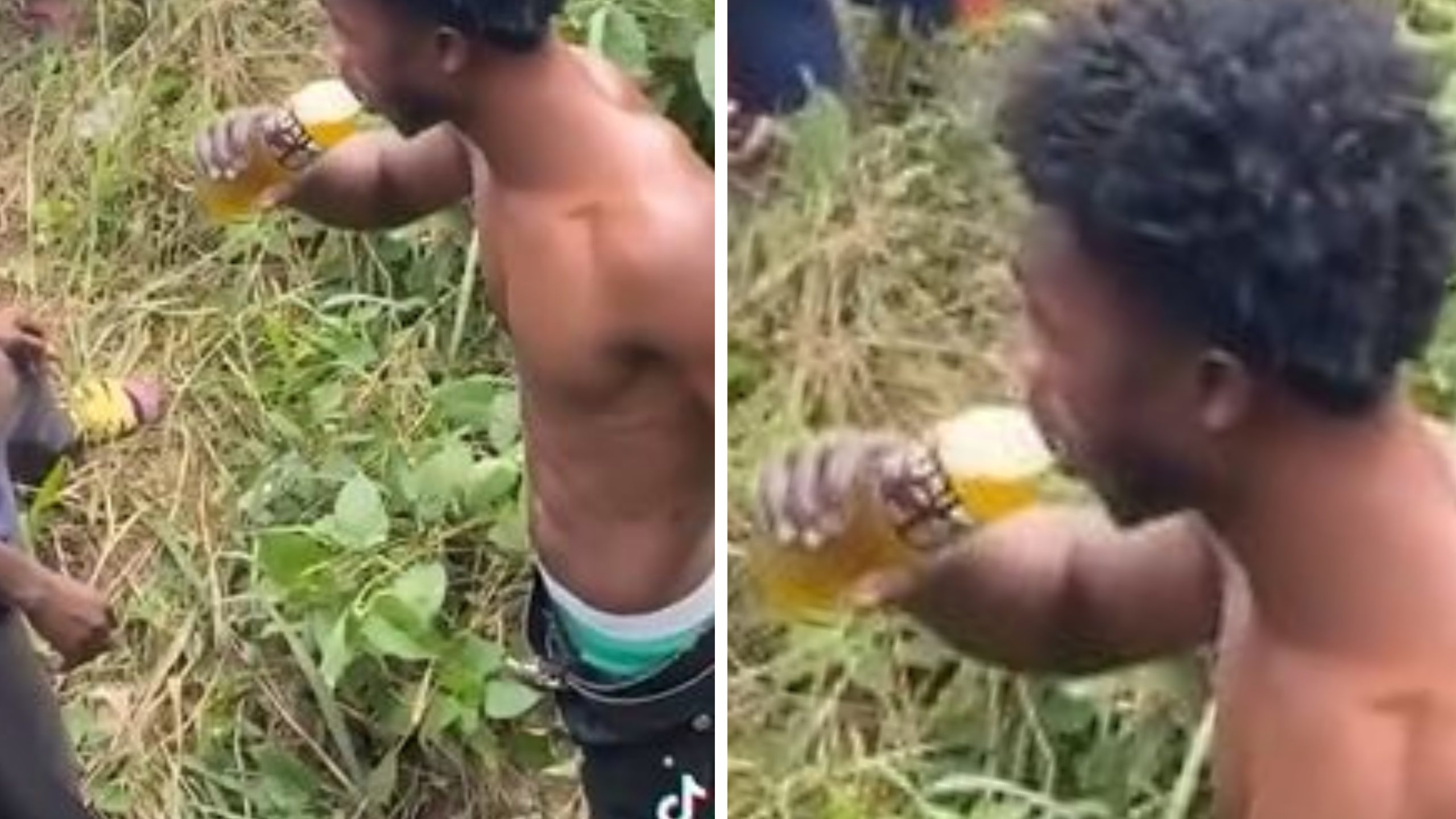 Thief gets caught, giving energy drink to regain strength for the jungle justice [Video]