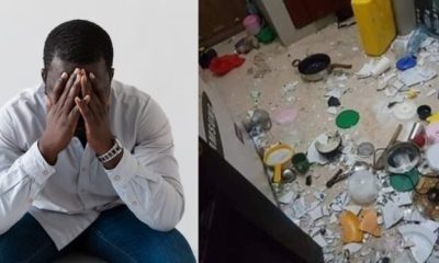 Nigerian man in shock after his girlfriend destroys his apartment over cheating suspicion