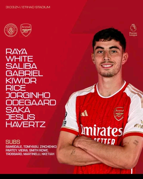 Manchester City vs. Arsenal: Confirmed Lineup