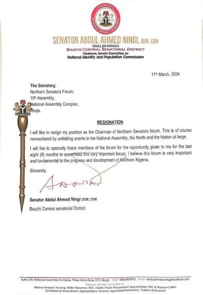 Senator Ningi resignation letter 