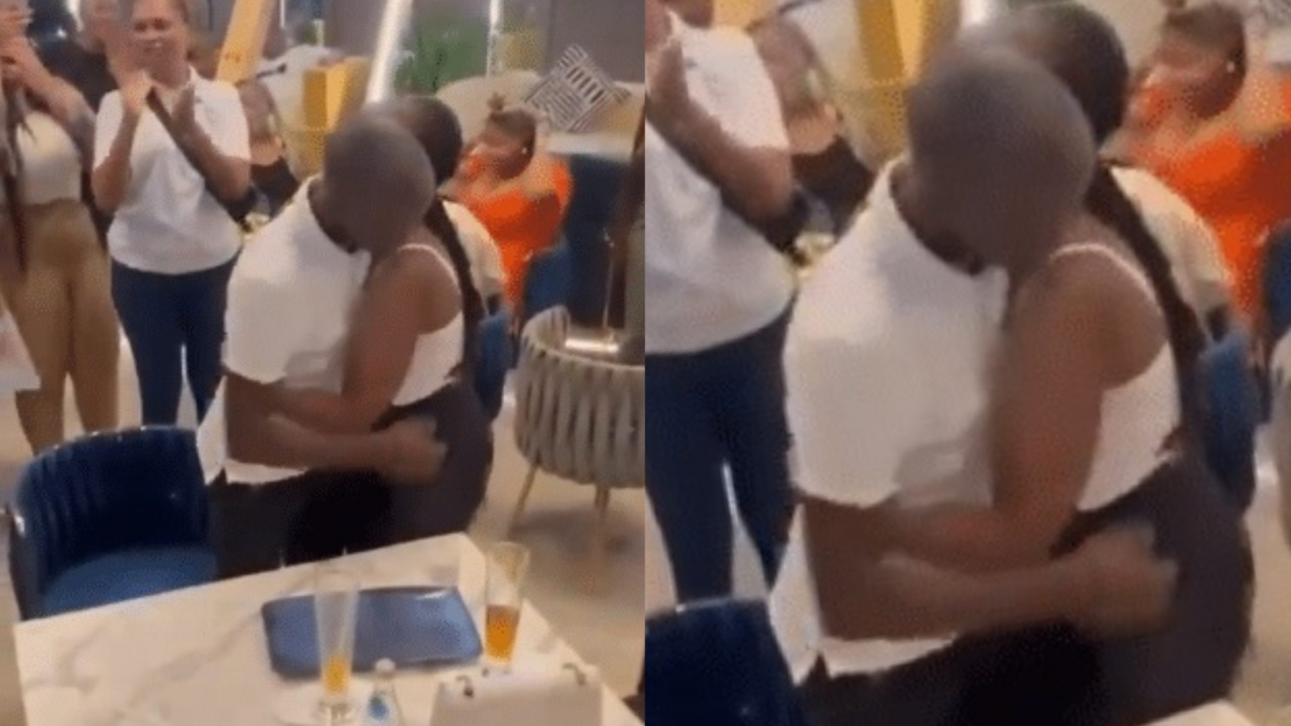 Man was left surprised after his girlfriend proposed to him at a restaurant. 