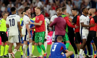 Moment Declan Rice was stopped from 'beating' Slovakia coach