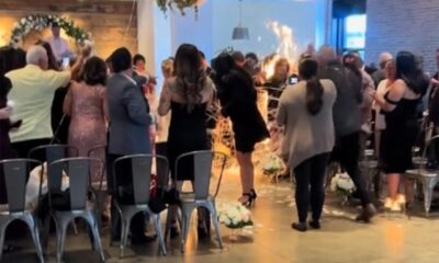 Bride's gown catches fire at wedding reception