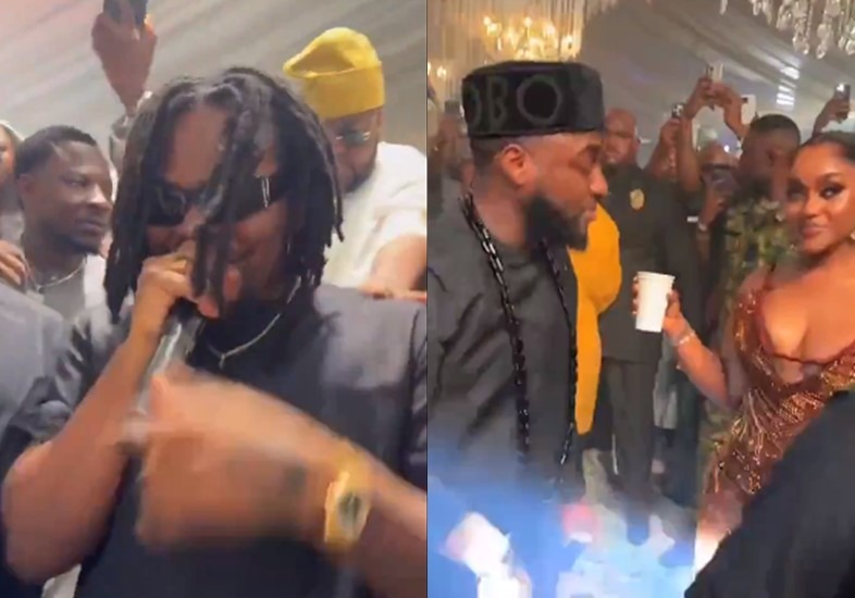 Moment Davido shows excitement as Olamide appeared at his wedding (Video)