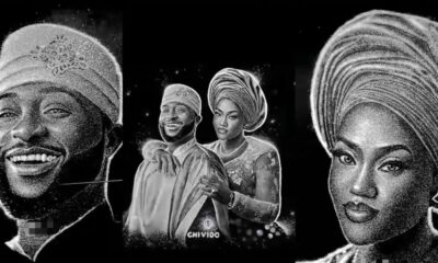 Talented artist blows minds over salt portrait of Davido and Chioma