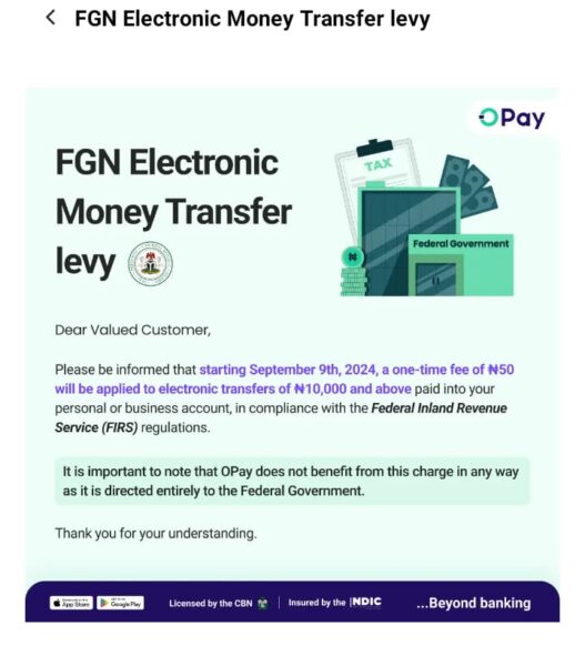 OPay to introduce N50 transfer fee for transactions over N10,000