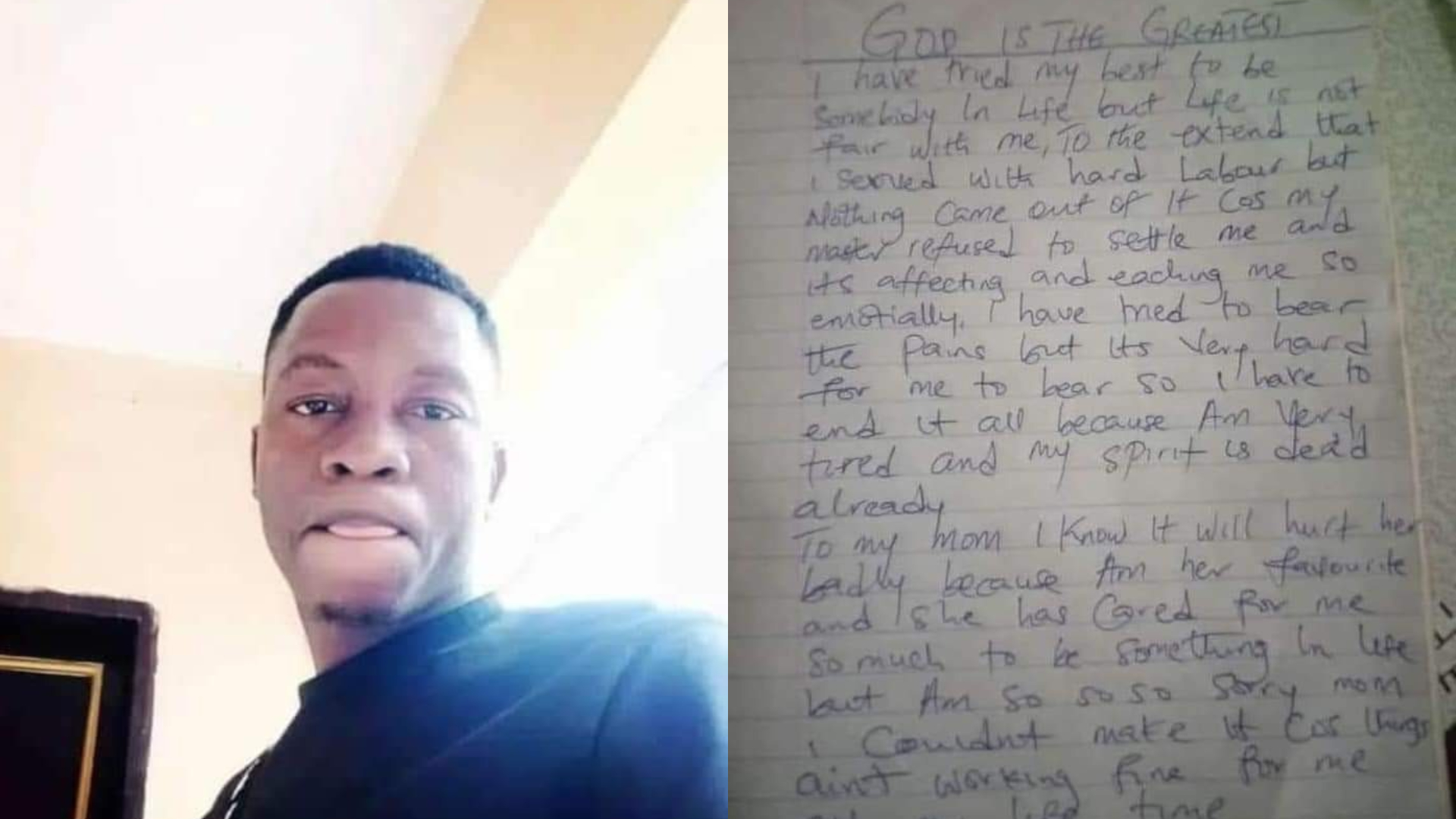 Man commits suicide, drops note after his boss refuses to settle him for 7 years workmanship