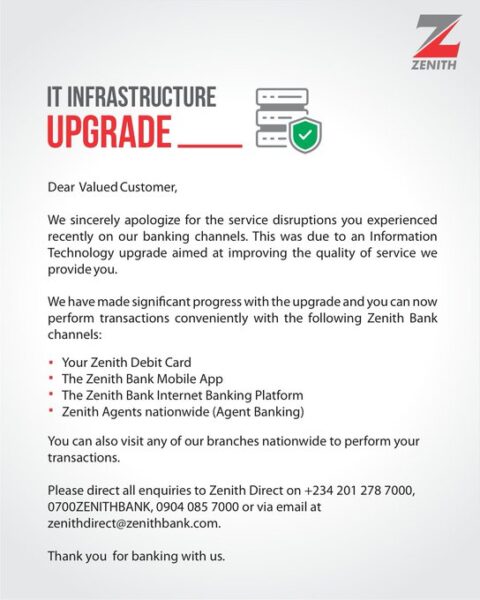 Zenith Bank Faces Backlash Over Network Issues and Fees