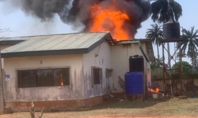 VIDEO: Fire razes INEC office in Delta