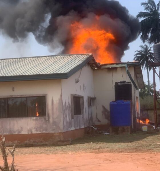 VIDEO: Fire razes INEC office in Delta